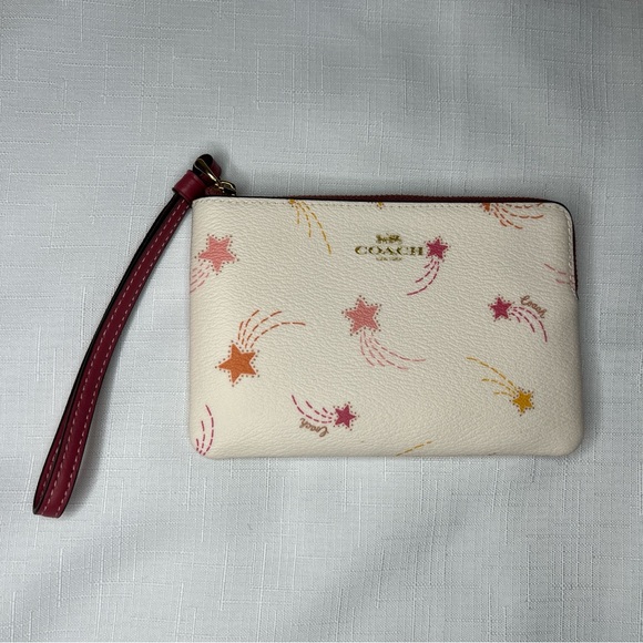 Coach Handbags - Coach Cream Pink Star Wristlet Corner Zip Shooting Star 6"x4" H42991 CF336